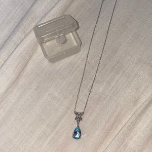 925 Sterling Silver Butterfly Teardrop Necklace 16 in